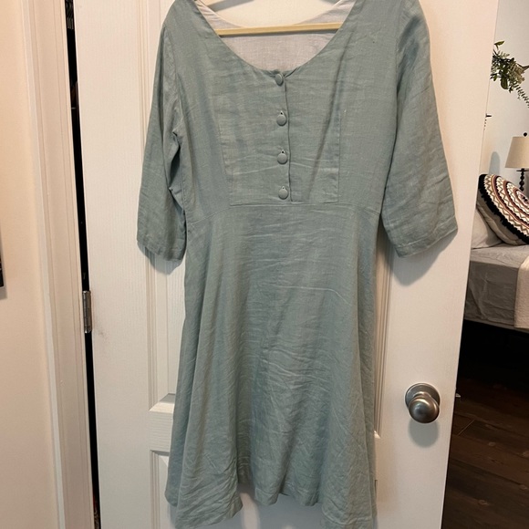 MRSPOMERANZ Custom-made handmade pure linen fit flare light blue dress - Picture 7 of 15